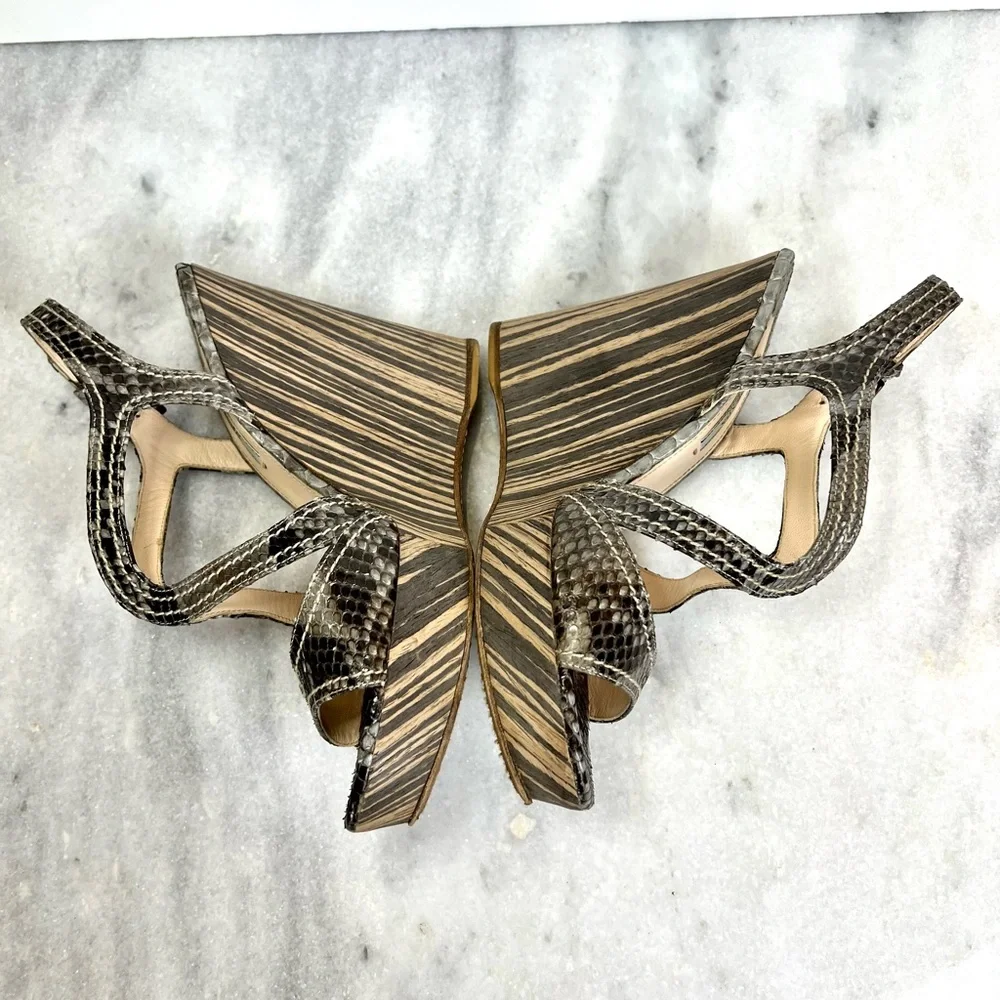 Prada Snakeskin Striped Wooden Heel Wedge Sandal - Picture 7 of 15